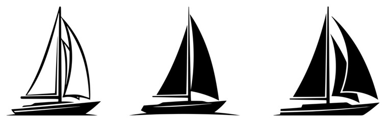 Sailboat and Yacht Silhouette Icon Set Collection of Nautical Sailing Boat Vector Logos