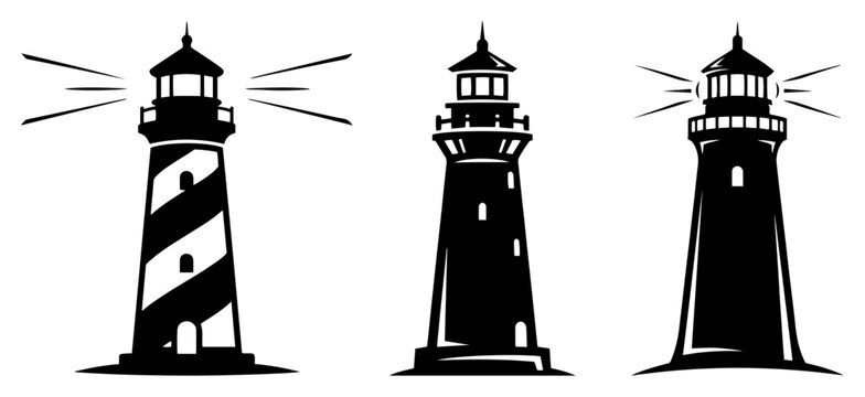 Lighthouse Vector Icon Set Collection of Nautical Beacon and Coastal Tower Silhouettes