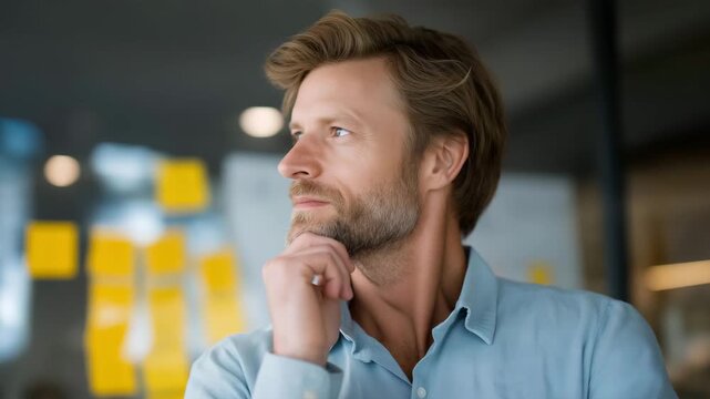 Operations manager inspecting office workflow and efficiency metrics, showing analytical thinking and satisfaction, symbolizing process optimization, productivity improvement, corporate performance