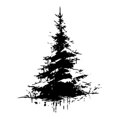 Grunge Christmas Tree Hand Drawn Sketch. Vector Illustration of a Winter Pine Tree.