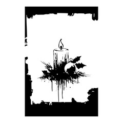 Obraz premium Grunge Christmas Candle and Ornament Vector Illustration with Distressed Frame