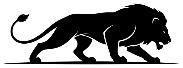 Stylized Walking Lion Silhouette. Vector Logo Icon of a Big Cat.