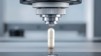 healthcare startup plan High-tech capsule being processed in a lab environment with advanced machinery.