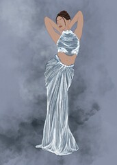 Fototapeta premium Lady in gray dress line art