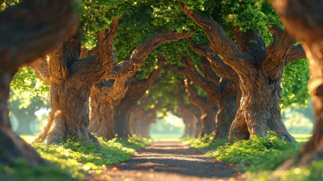 Tree lined pathway sunlight canopy