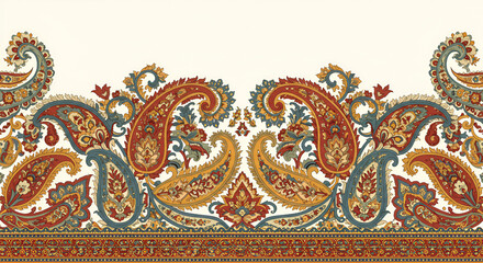 Obraz premium Exquisite paisley border design in warm hues creates a vintage, luxurious feel perfect for fashion, textiles, and upscale branding projects worldwide now
