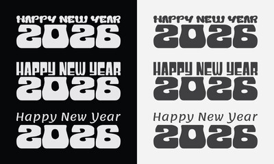 Happy New Year 2026 vector pack. Includes modern, retro, bold, and fun typography styles for banners, invitations, and holiday designs.
