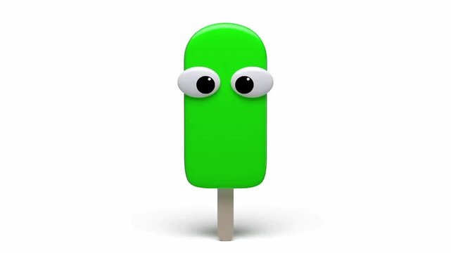 Cute 3D green popsicle animation for children&rsquo;s color learning Perfect for fun kids videos and educational clips.