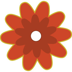 Stylized Geometric Flower With Red Orange Hues And Yellow Outline Isolated On White Background Simple Flat Design Element
