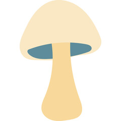 Stylized Cream Mushroom With Blue Underside Isolated On White Background Clean Simple Graphic Design