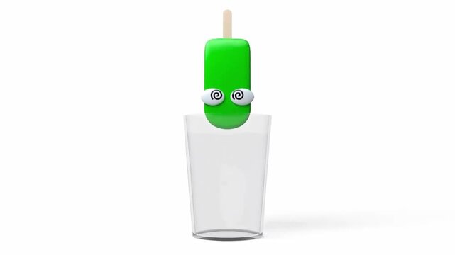 Cute 3D green popsicle animation for children&rsquo;s color learning and preschool education video.