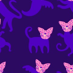 Halloween animals seamless cats pattern for wrapping paper and fabrics and linens and kids clothes print