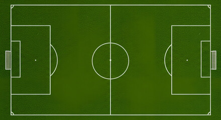 Aerial view of vibrant green soccer field ready for a thrilling match, perfect for sports marketing or stadium design concepts, with crisp white lines