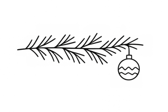 Pine branch with a hanging christmas ornament, line art drawing, festive holiday season decoration - Powered by Adobe