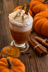Autumn Pumpkin Spice Latte. A cozy autumn drink with whipped cream, cinnamon