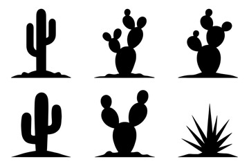 silhouette of  different cactus plant species
