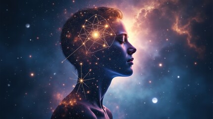 Human consciousness merges with cosmic stellar network in a powerful epiphany.