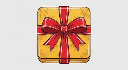 Gift Box with Red Ribbon and Snowflake Pattern