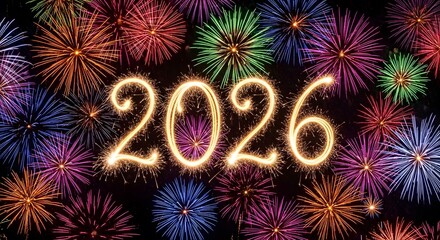 Colorful fireworks display celebrating the new year 2026