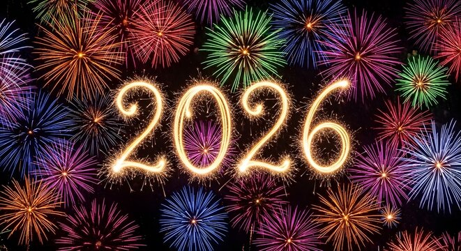 Colorful fireworks display celebrating the new year 2026