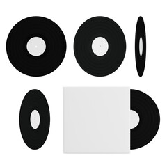 Set of black vinyl records showing different angles
