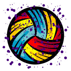 Volleyball graffiti with colorful paint splashes