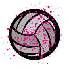 Volleyball graffiti with pink paint splatter