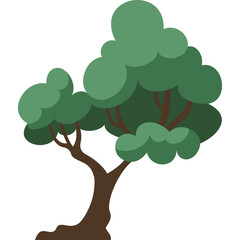 Stylized Green Tree with Brown Trunk and Branches Against a Transparent Background Simple Vector Illustration of Nature and Botany