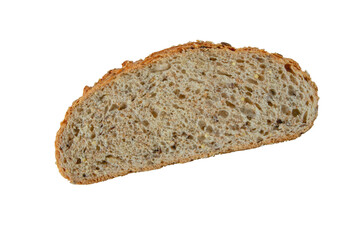 Slice of sourdough bread with seeds isolated transparent png. Top view flat lay