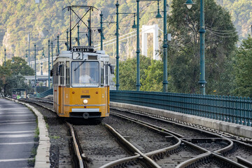 Hungary. Budapest. Public transport - tram on rails.
