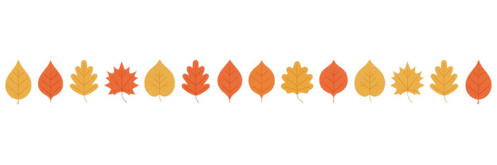 Autumn leaves border vector illustration of fall foliage in warm colors isolated on white background