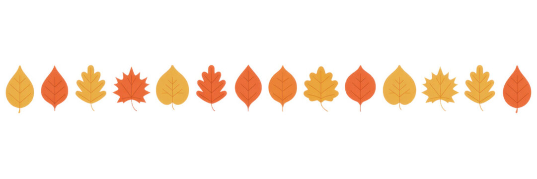Autumn leaves border vector illustration of fall foliage in warm colors isolated on white background