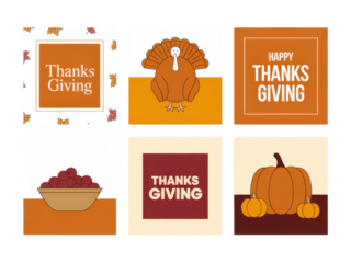 Thanksgiving themed vector illustration set featuring turkey pumpkin and cranberries perfect for holiday designs and greeting cards