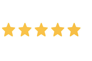 Obraz premium Five yellow stars presenting a perfect customer rating, positive feedback, and excellent service review on transparent background