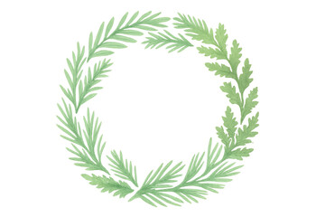 Watercolor green leaves wreath creating a botanical frame, perfect for natural design elements with transparent background