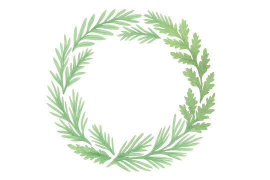 Watercolor green leaves wreath creating a botanical frame, perfect for natural design elements with transparent background - Powered by Adobe