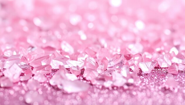 Pink crystals macro texture with sparkling glitter, glamorous and festive background. Ideal for beauty, luxury, cosmetics, jewelry, spa, fashion, celebration, and creative design.