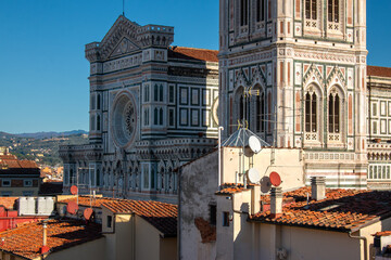 Florence, Italy - November 25th 2023: The view of the Cathedral of Santa Maria del Fiore from the Art Rooftop