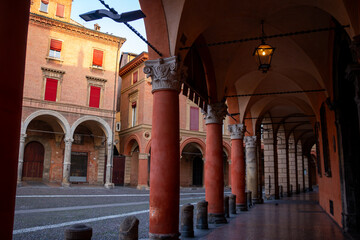 Bologna, Italy - June 30th 2024: Colonnade around Piazza Santo Stefano in Bologna, Italy