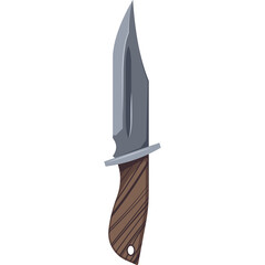 Stylized Illustration of a Hunting Knife With a Serrated Blade and Wooden Handle on a White Background With Transparent Edges