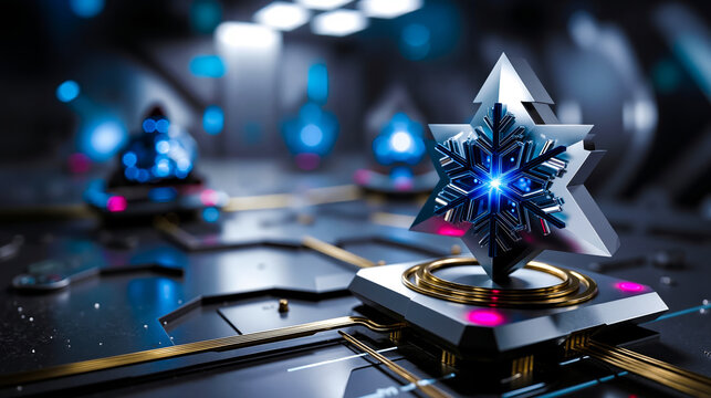 A 3D rendering of a snowflake on top of a table - Powered by Adobe