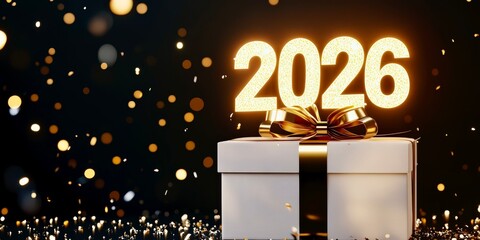 2026 golden numbers with luxury gift boxes holiday