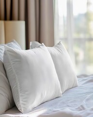 Cozy bedroom interior soft white pillows lifestyle