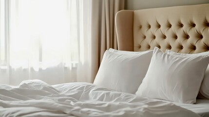 Cozy white pillows soft bedroom interior design