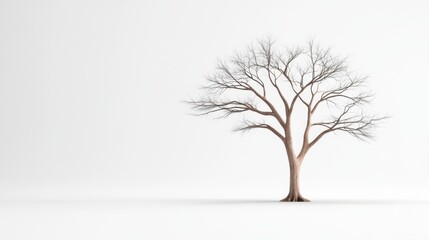 Bare Tree on White Background with Branches and No Leaves in Minimalist Style