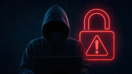 A digital scene depicting a hooded figure at a laptop, symbolizing online security threats and cybercrime awareness. - Powered by Adobe
