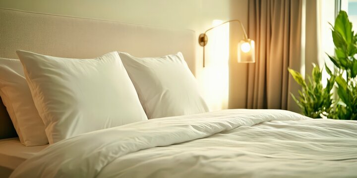 White pillows cozy bedroom soft comfort lifestyle - Powered by Adobe
