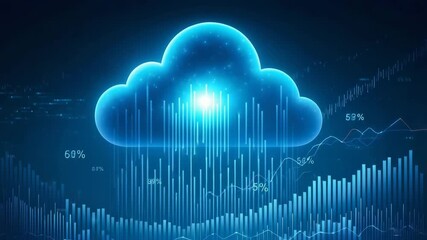 A modern blue cloud icon with data graphs, representing cloud computing and data storage innovations in the digital era. - Powered by Adobe