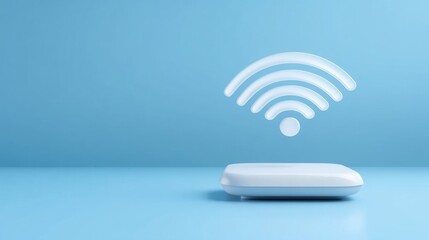 Wireless connectivity concept with router and signal icon on blue background