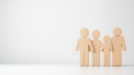 Wooden Figures of Family Members Standing Together on a White Background